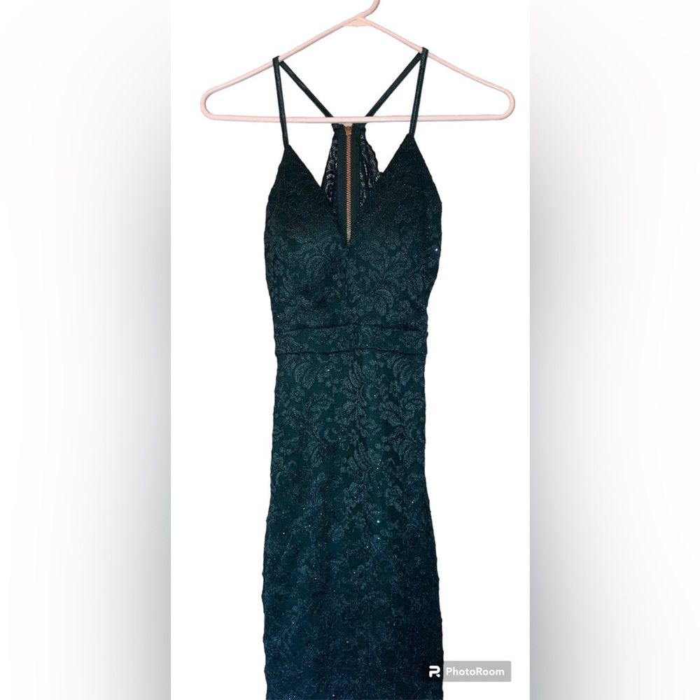 Love, Nickie Lew Emerald Green Lace Shimmer Bodycon Dress XS